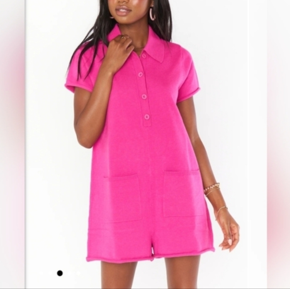 Show Me Your MuMu Gio Sweater Hot Pink Knit Romper Size Large